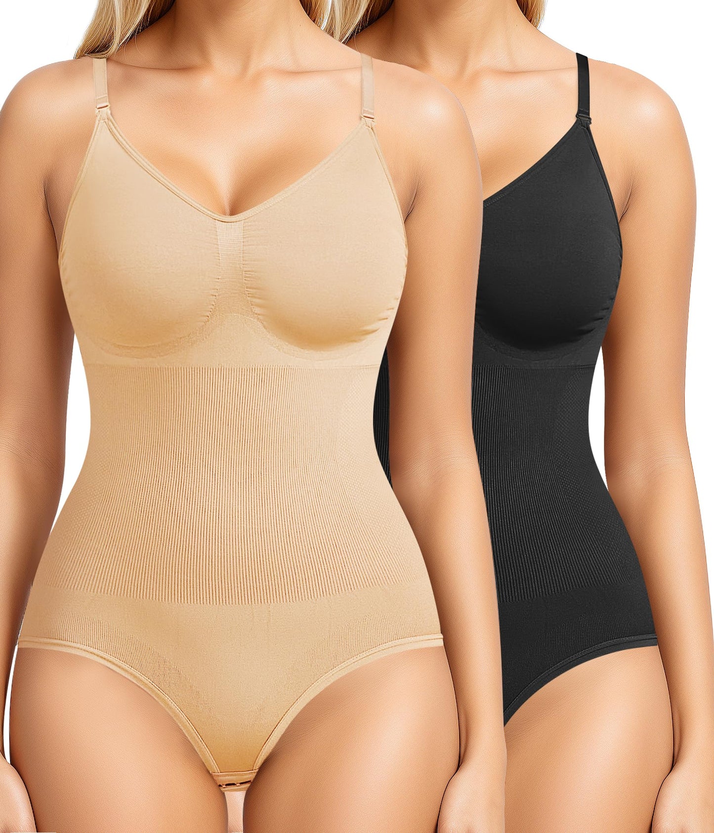 BRABIC Womens' Seamless Sleeveless V-Neck Bodysuit Shapewear Tummy Control