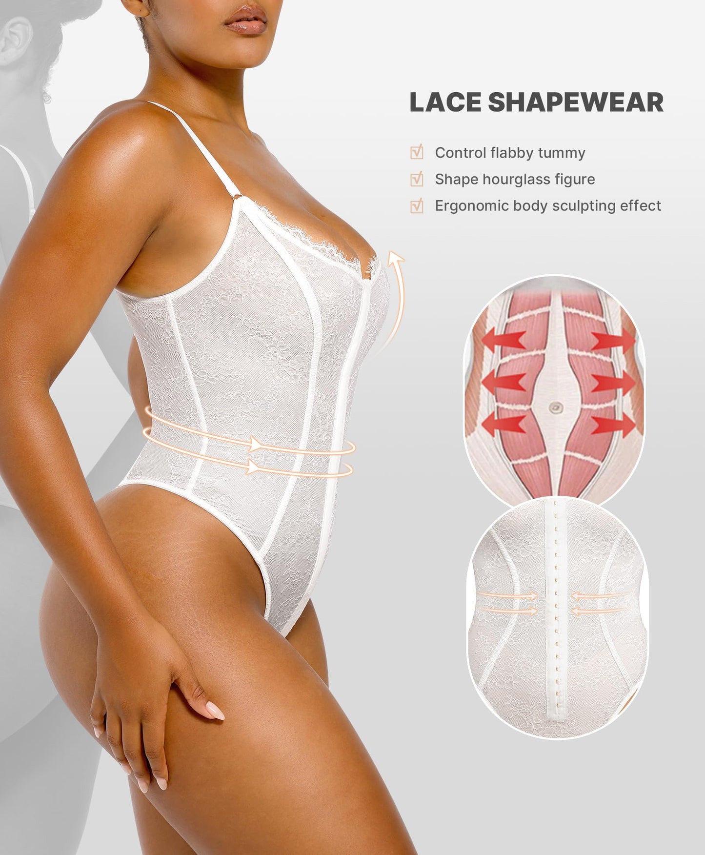 SHAPELLX Lace Bodysuit for Women Tummy Control Shapewear Backless Body Suits One Piece Body Shaper Thongs
