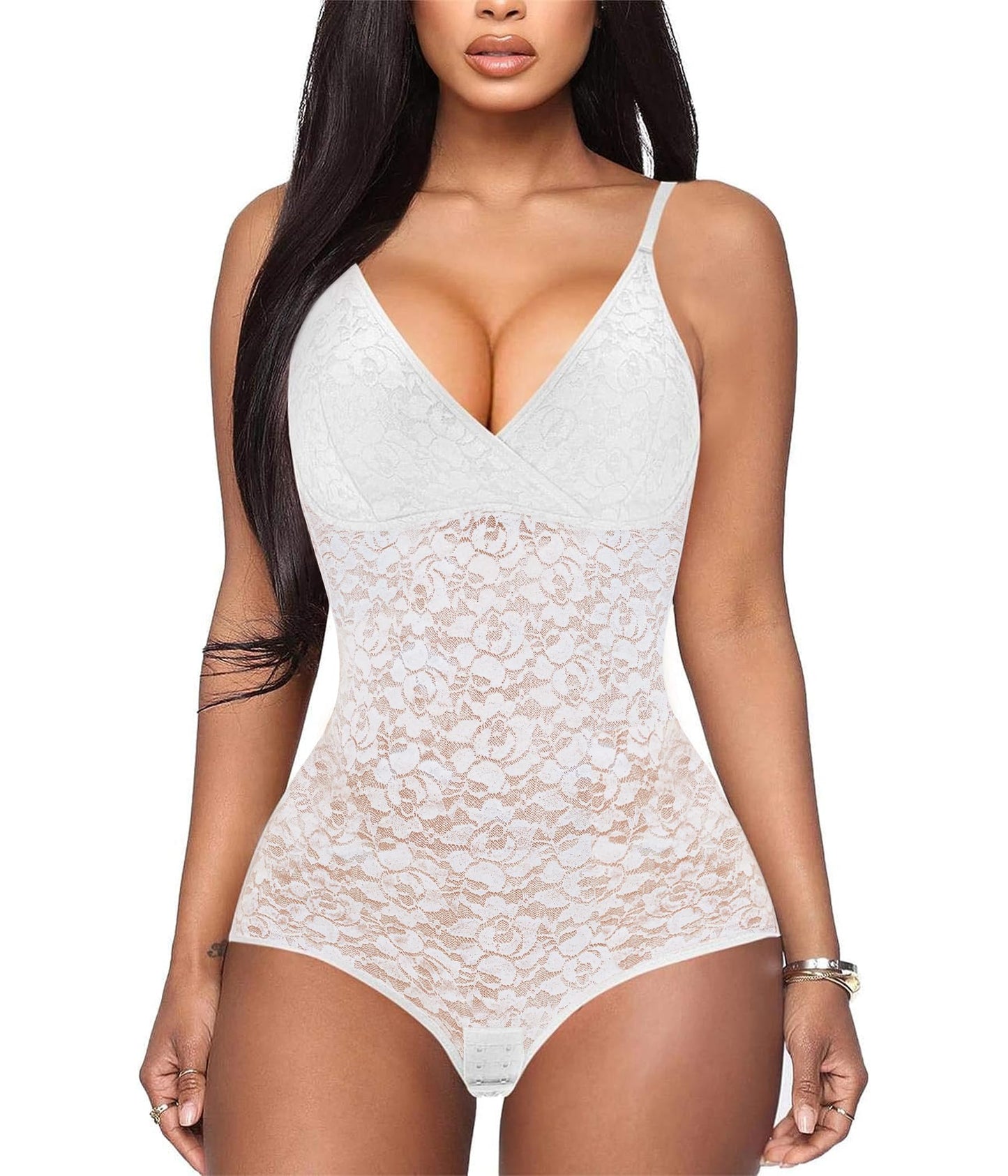 BRABIC Lace Bodysuit for Women Tummy Control Shapewear Sleeveless Tops V-Neck Backless Camisole Jumpsuit Shaper