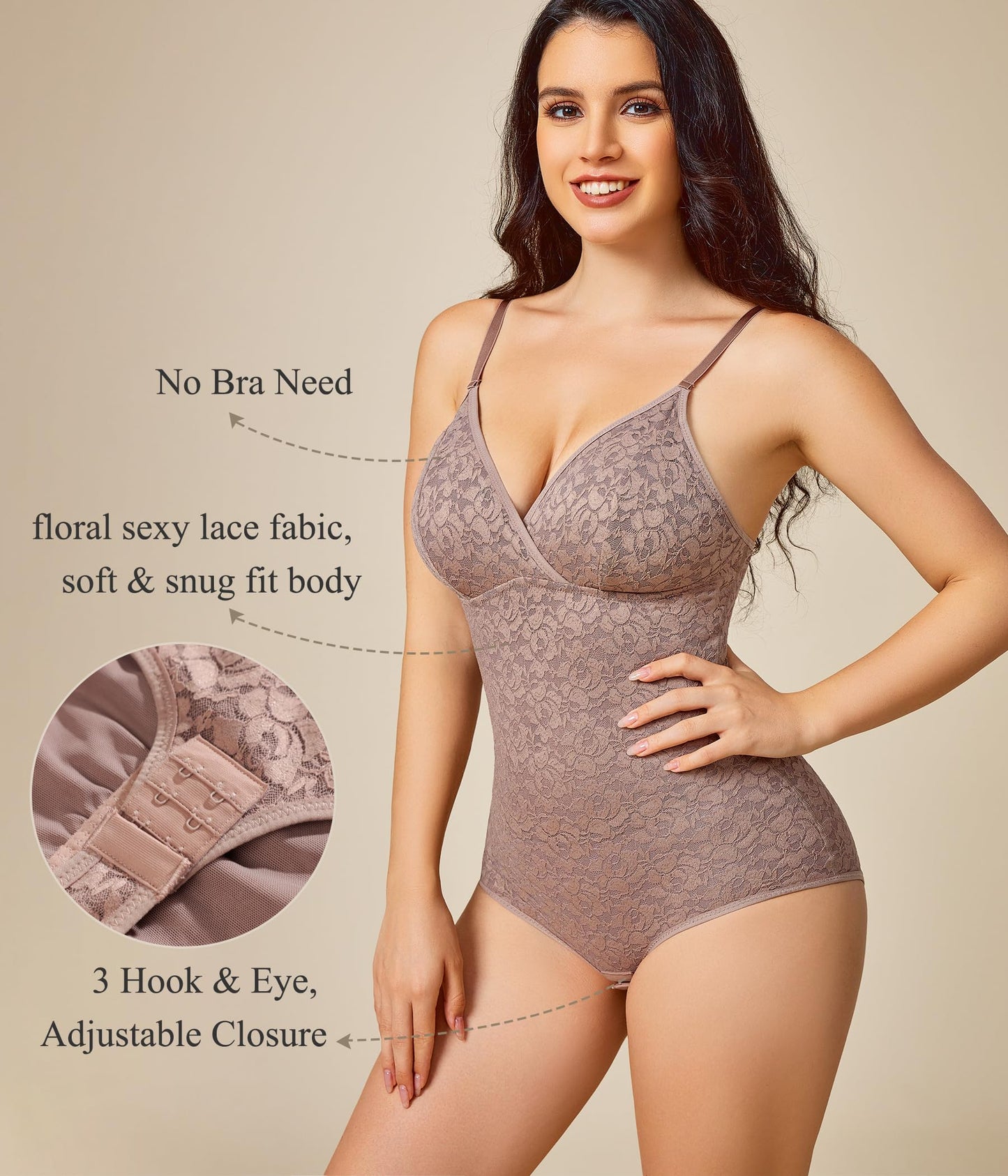 BRABIC Lace Bodysuit for Women Tummy Control Shapewear Sleeveless Tops V-Neck Backless Camisole Jumpsuit Shaper