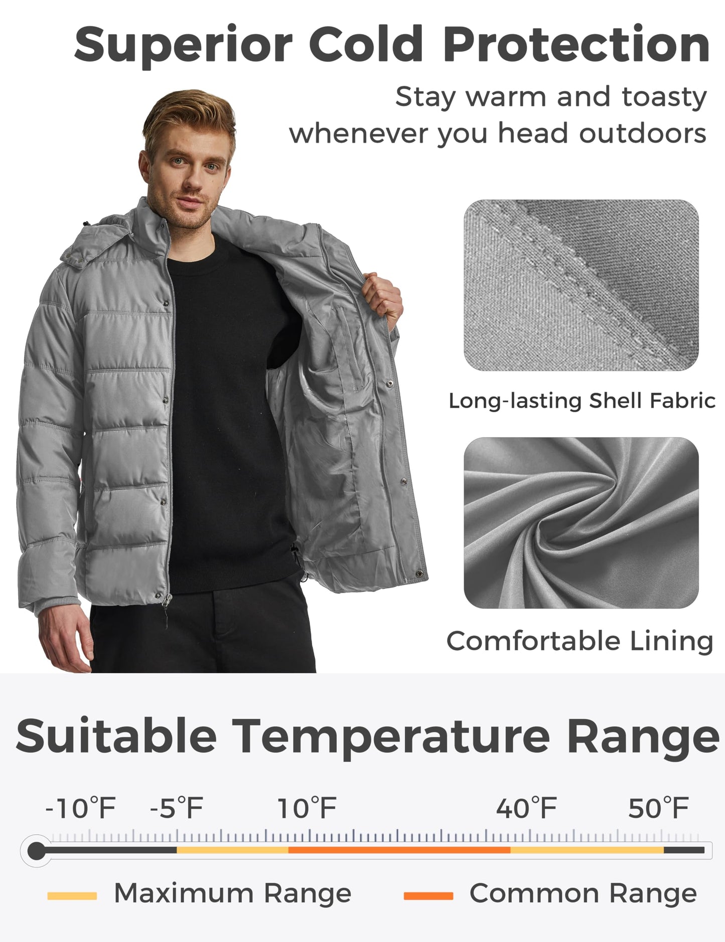 Wantdo Men's Hooded Winter Coat Warm Puffer Jacket Thicken Cotton Coat with Removable Hood