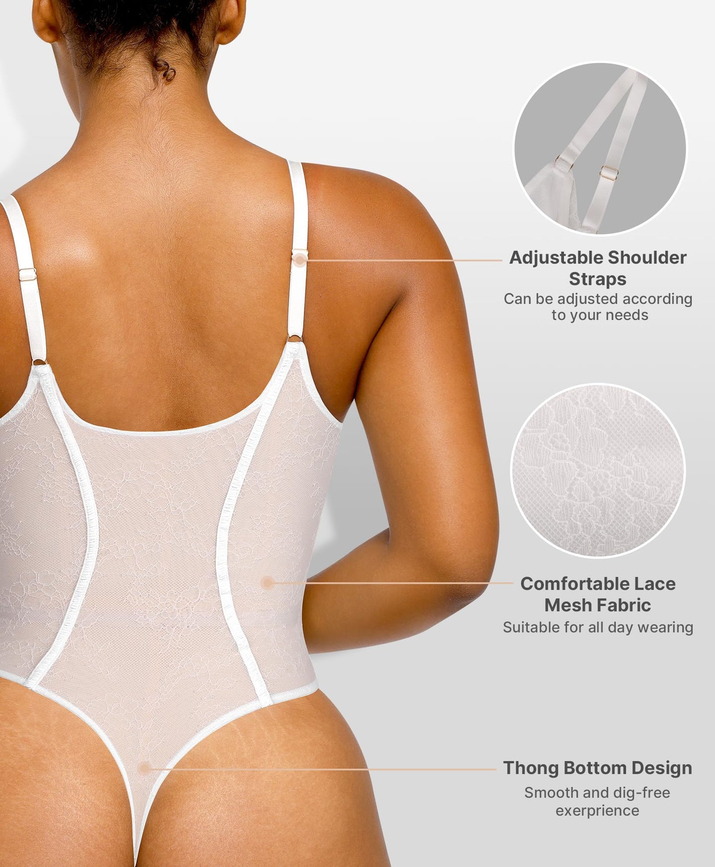 SHAPELLX Lace Bodysuit for Women Tummy Control Shapewear Backless Body Suits One Piece Body Shaper Thongs