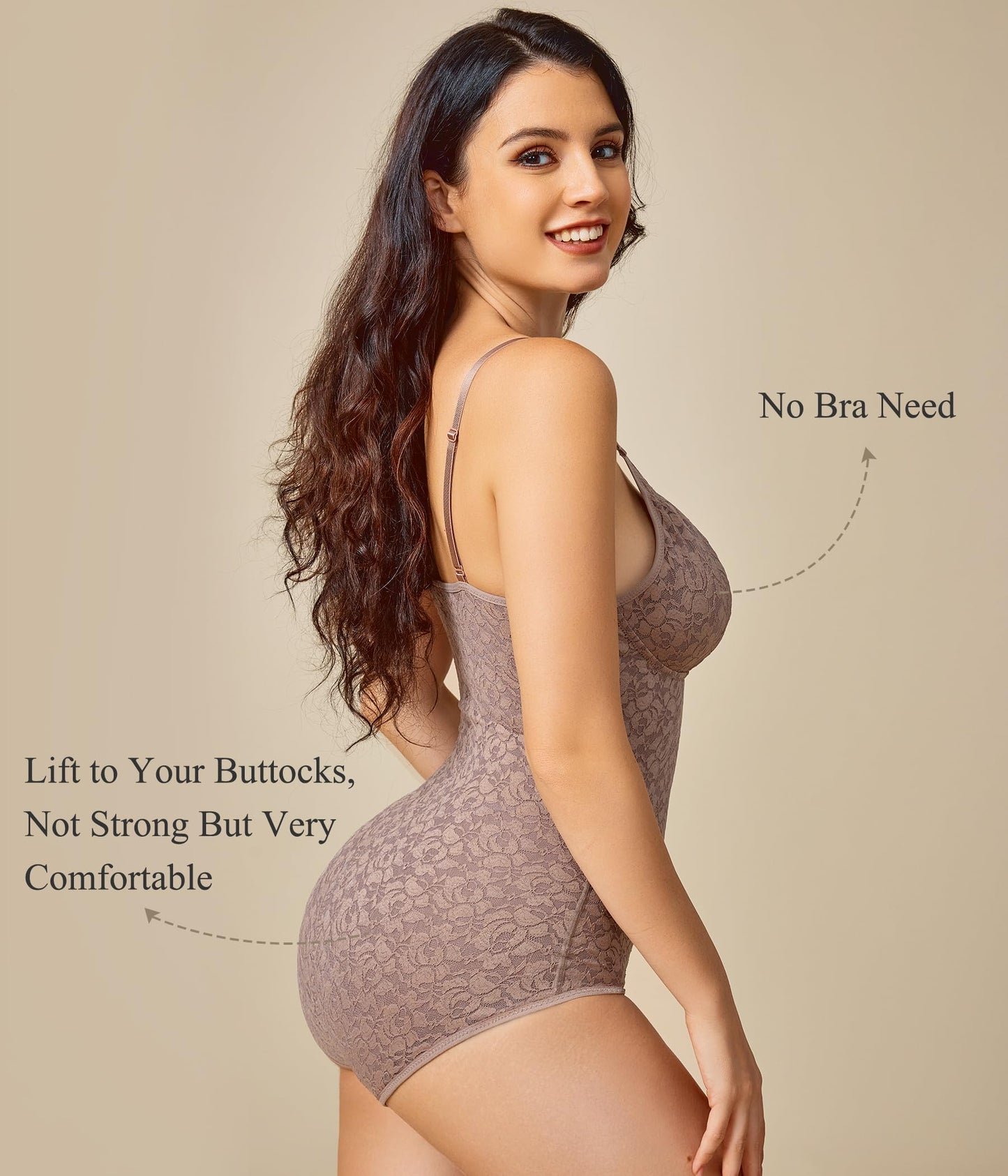 BRABIC Lace Bodysuit for Women Tummy Control Shapewear Sleeveless Tops V-Neck Backless Camisole Jumpsuit Shaper