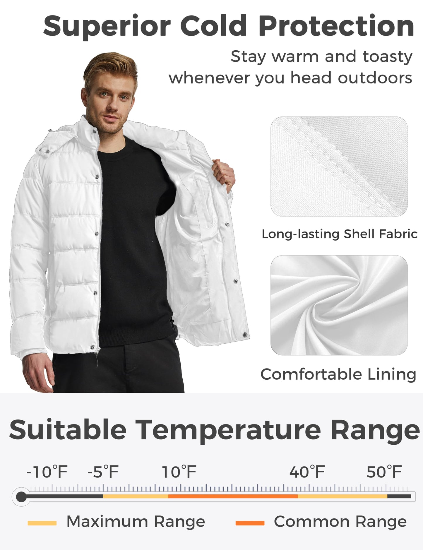 Wantdo Men's Hooded Winter Coat Warm Puffer Jacket Thicken Cotton Coat with Removable Hood