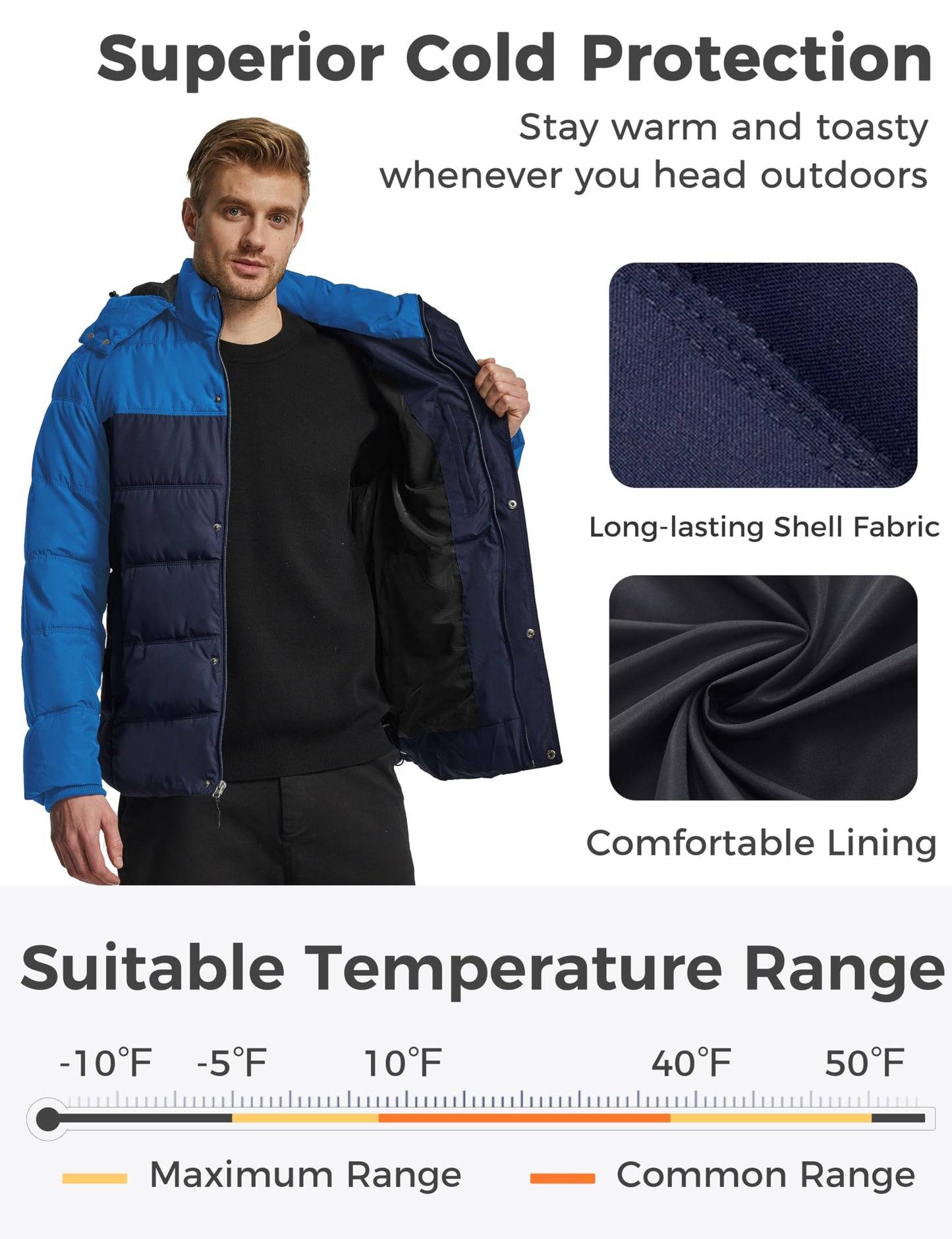 Wantdo Men's Hooded Winter Coat Warm Puffer Jacket Thicken Cotton Coat with Removable Hood