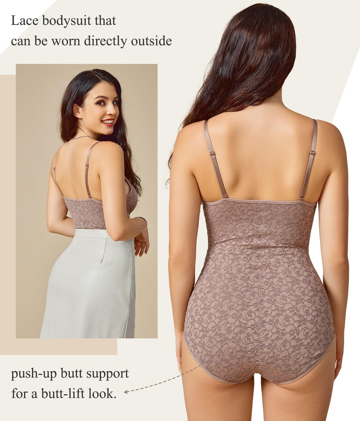BRABIC Lace Bodysuit for Women Tummy Control Shapewear Sleeveless Tops V-Neck Backless Camisole Jumpsuit Shaper