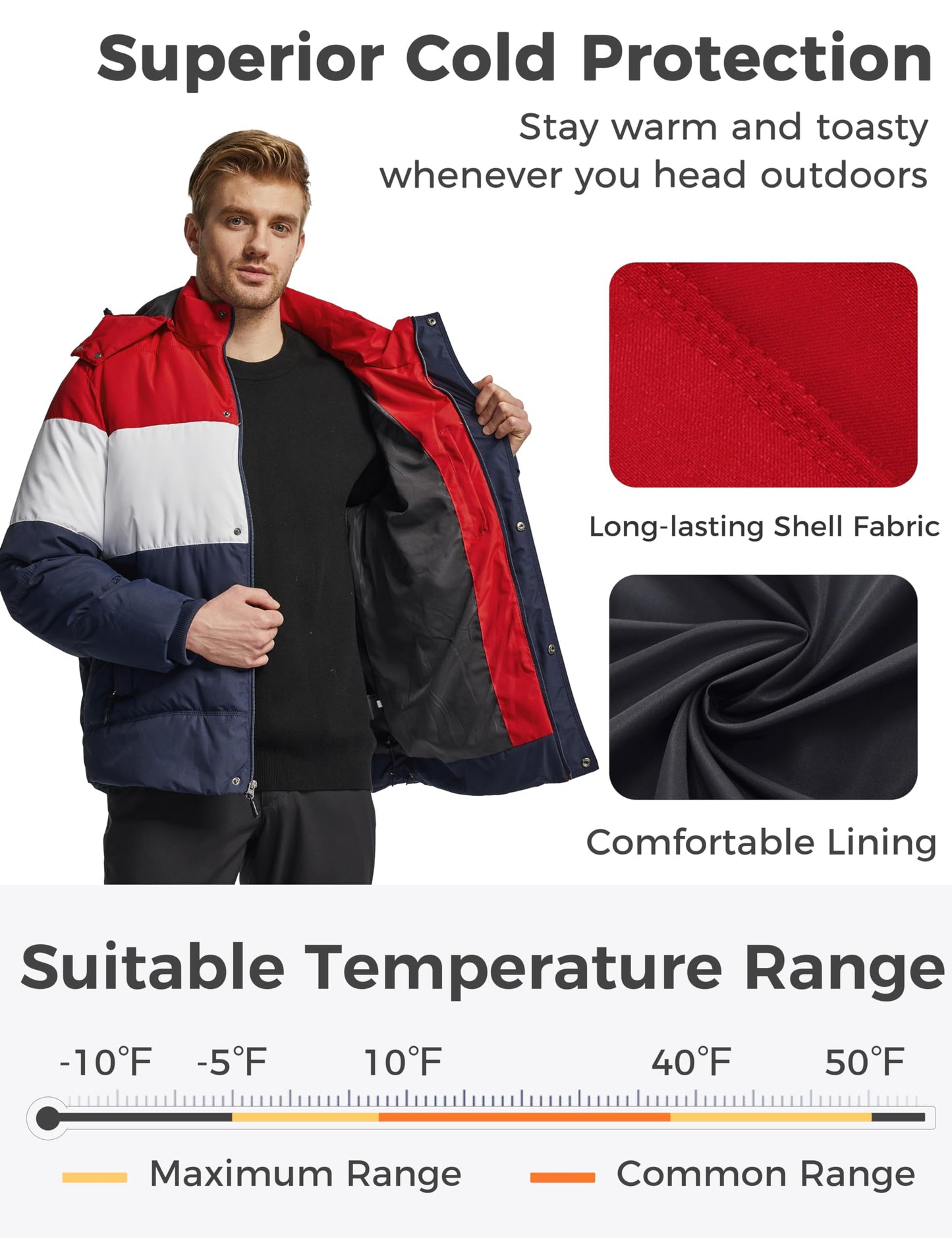Wantdo Men's Hooded Winter Coat Warm Puffer Jacket Thicken Cotton Coat with Removable Hood