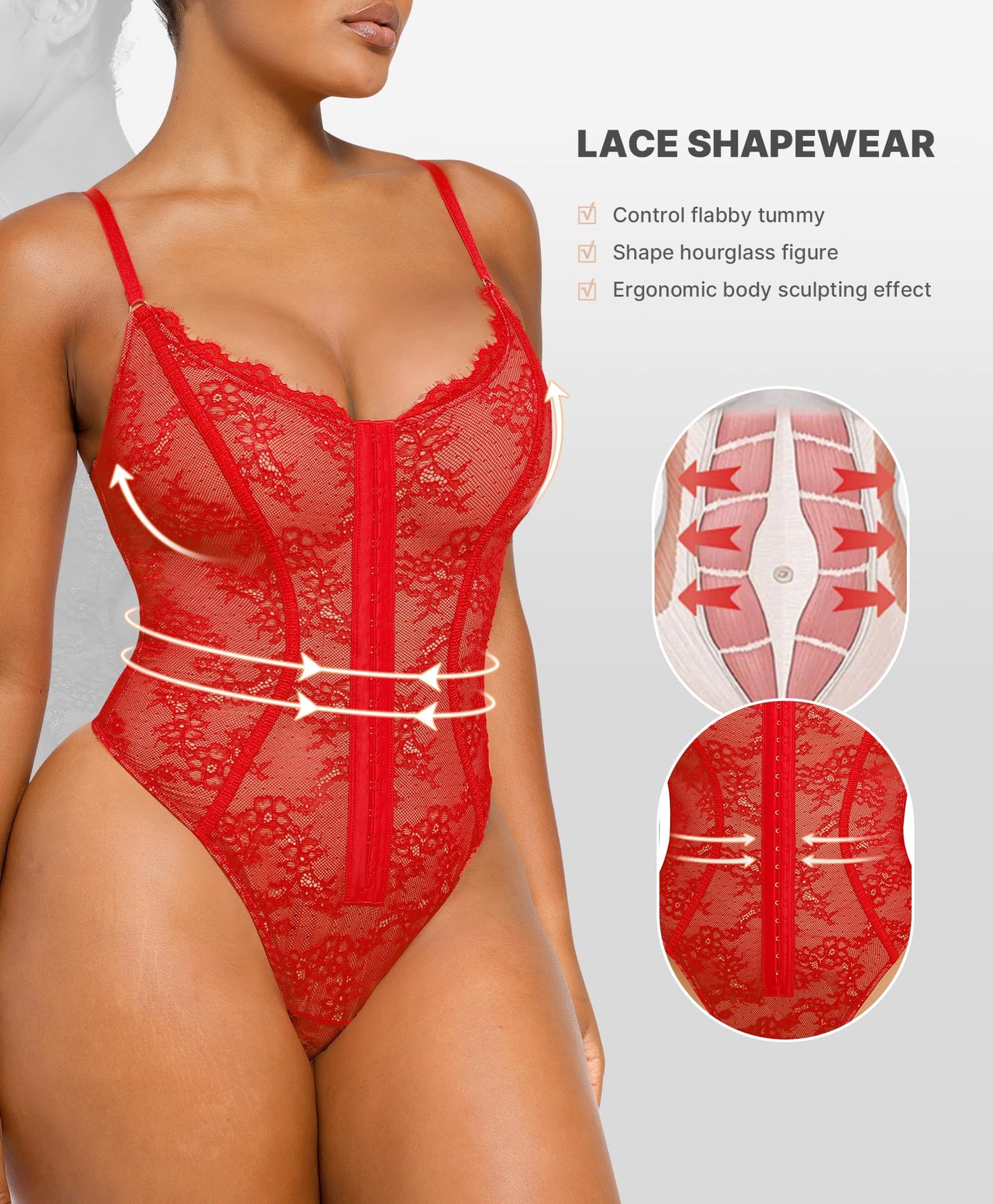 SHAPELLX Lace Bodysuit for Women Tummy Control Shapewear Backless Body Suits One Piece Body Shaper Thongs