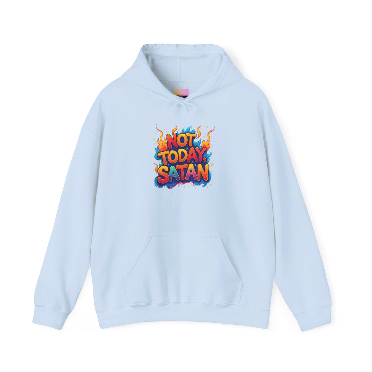 Hoodie - "Not Today Satan" Retro Flame Graphic Pullover
