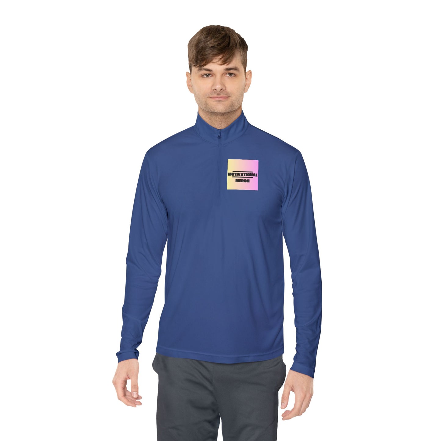 Quarter-Zip Pullover — Pastel Gradient 'Be Here Now' Chest Print