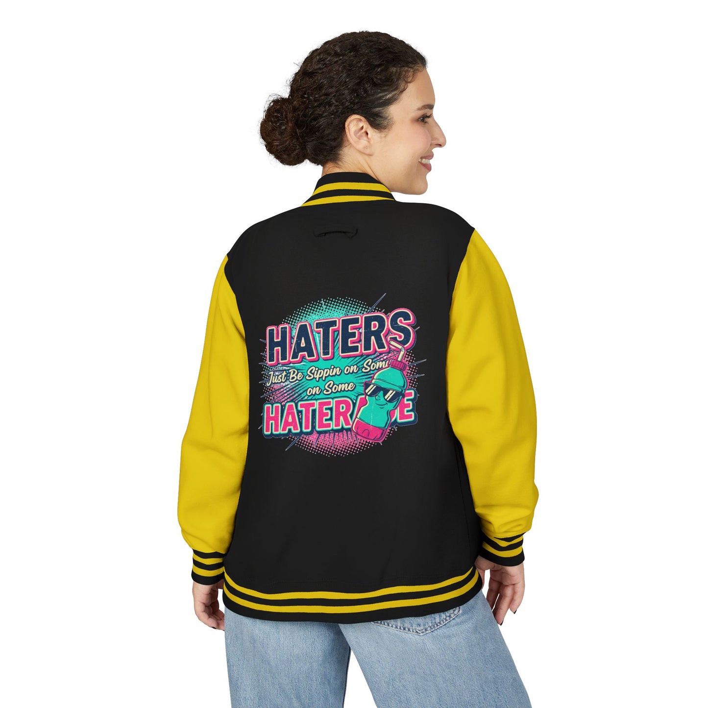 Letterman Jacket — Retro "HATERS" Graphic Varsity Jacket