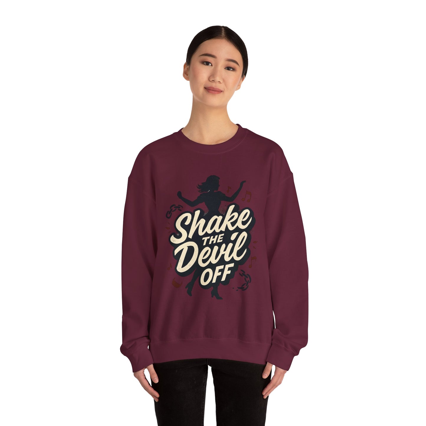Crewneck Sweatshirt — "Shake the Devil Off" Retro Dance Graphic