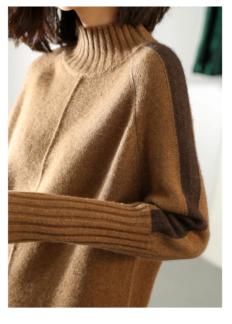 Women Autumn Winter Sweater Knitted Dresses Women Fashion Turtleneck Long Sweater Dress Ladies Warm Split Sweater Dress