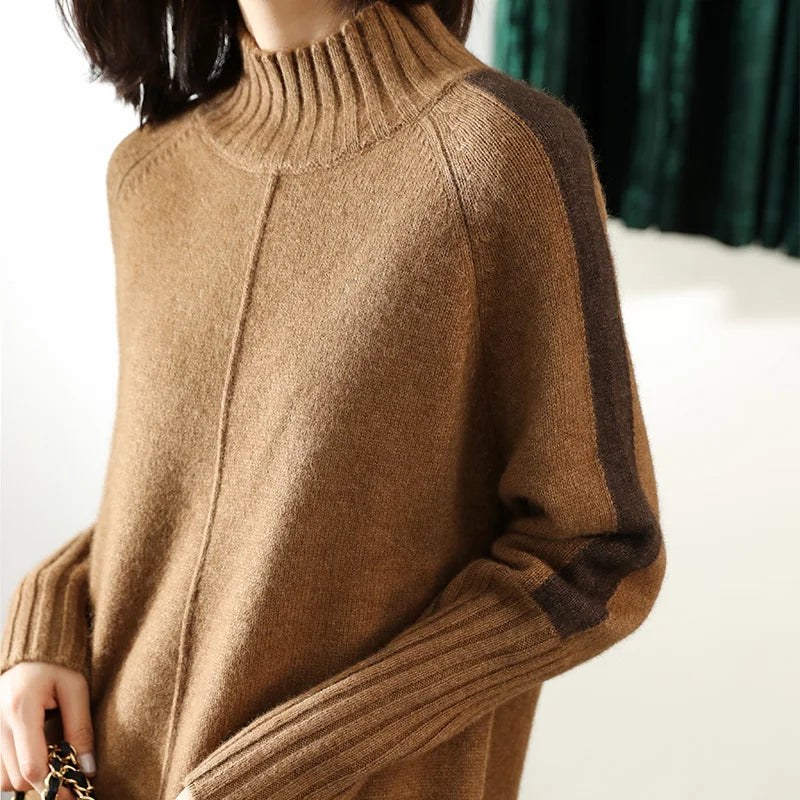 Women Autumn Winter Sweater Knitted Dresses Women Fashion Turtleneck Long Sweater Dress Ladies Warm Split Sweater Dress