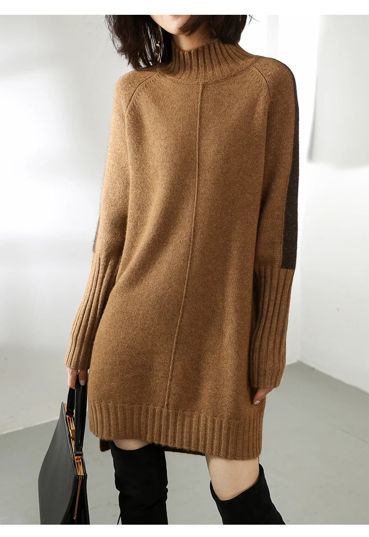 Women Autumn Winter Sweater Knitted Dresses Women Fashion Turtleneck Long Sweater Dress Ladies Warm Split Sweater Dress