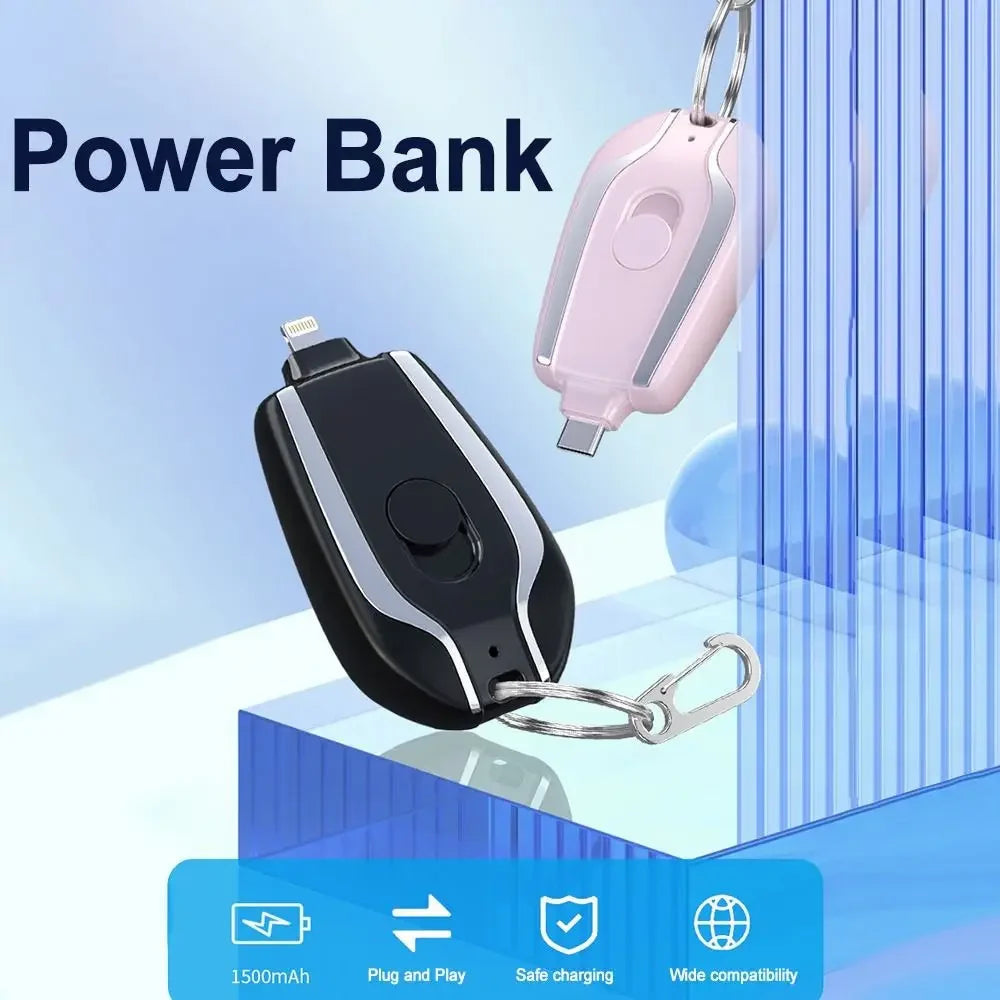 1500mAh Ultra-Compact Keychain Power Bank – Mini External Battery Portable Charger for Android, iPhone & Micro Devices