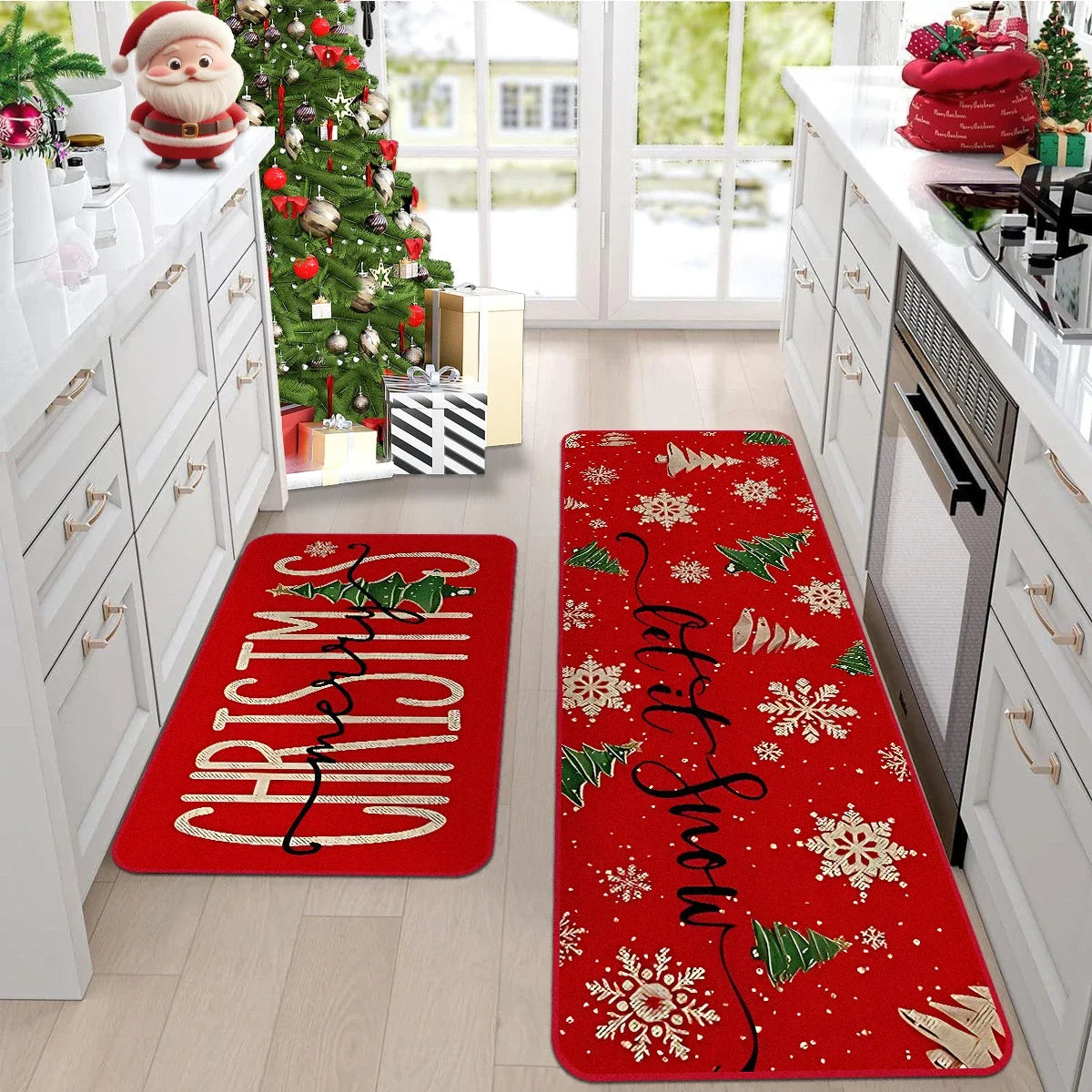 Kitchen Floor Mat Long Rug Christmas Themed Carpet Pickup Truck Tree Print Home Decor Anti-slip Foot Mats Wear-resistant 주방바닥매트