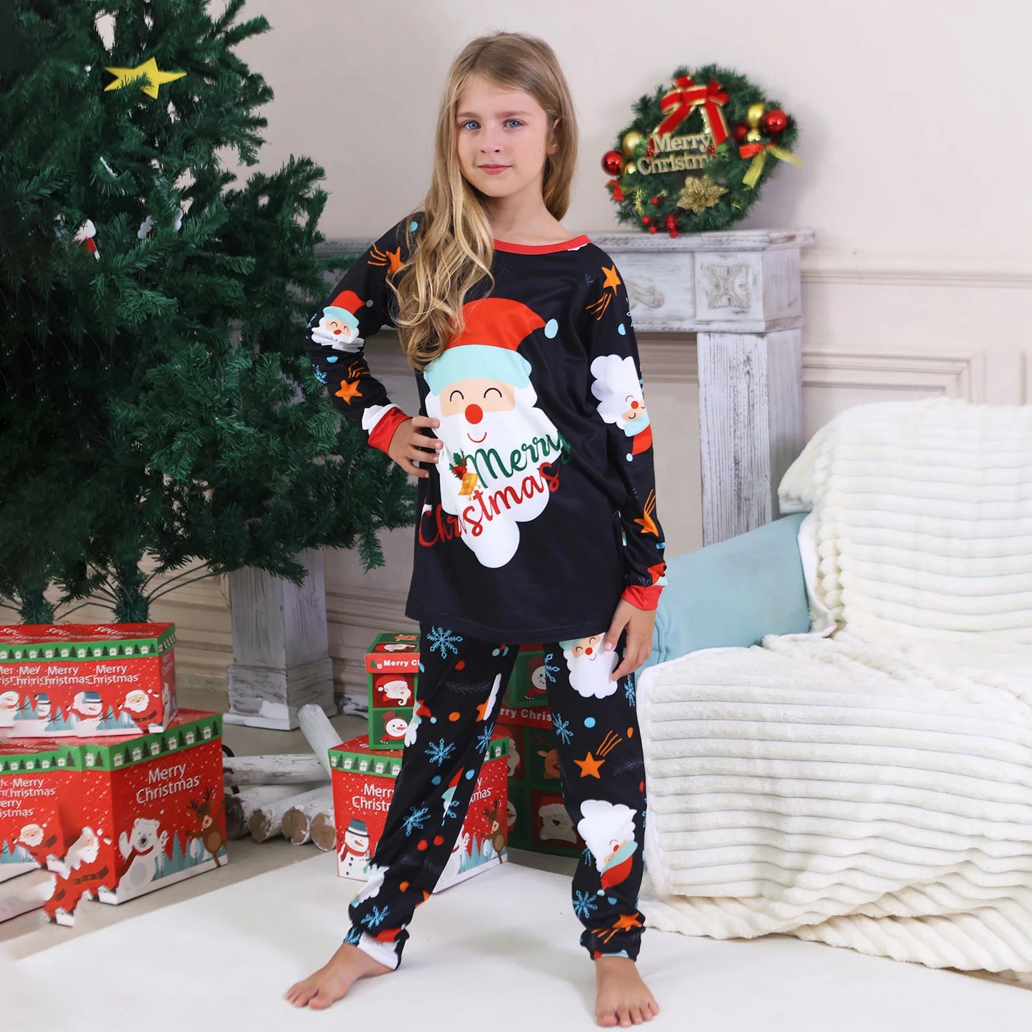 New Year's Clothes Santa Claus Print Family Christmas Pajamas Set Cute Loose Parent-child 2 Pieces Suit Homewear Baby Romper Pjs