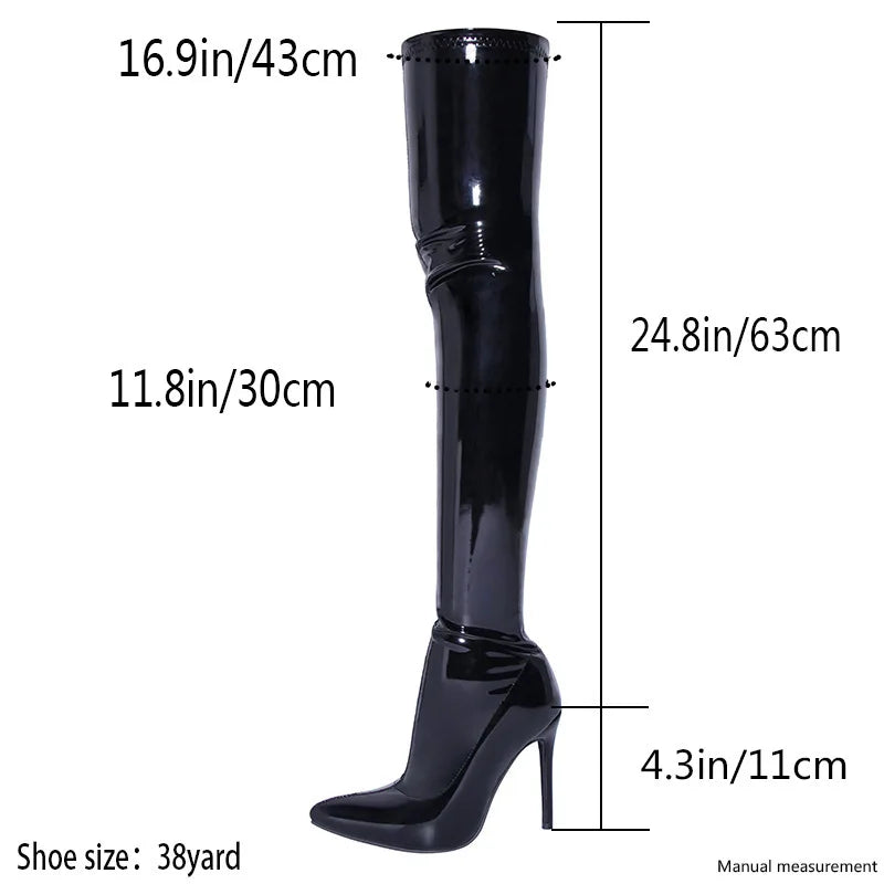 2025 New Sexy High Heels Black Over the Knee Boots For Women Bright Patent Leather Side Zip Winter Thigh High Boots Female Shoes