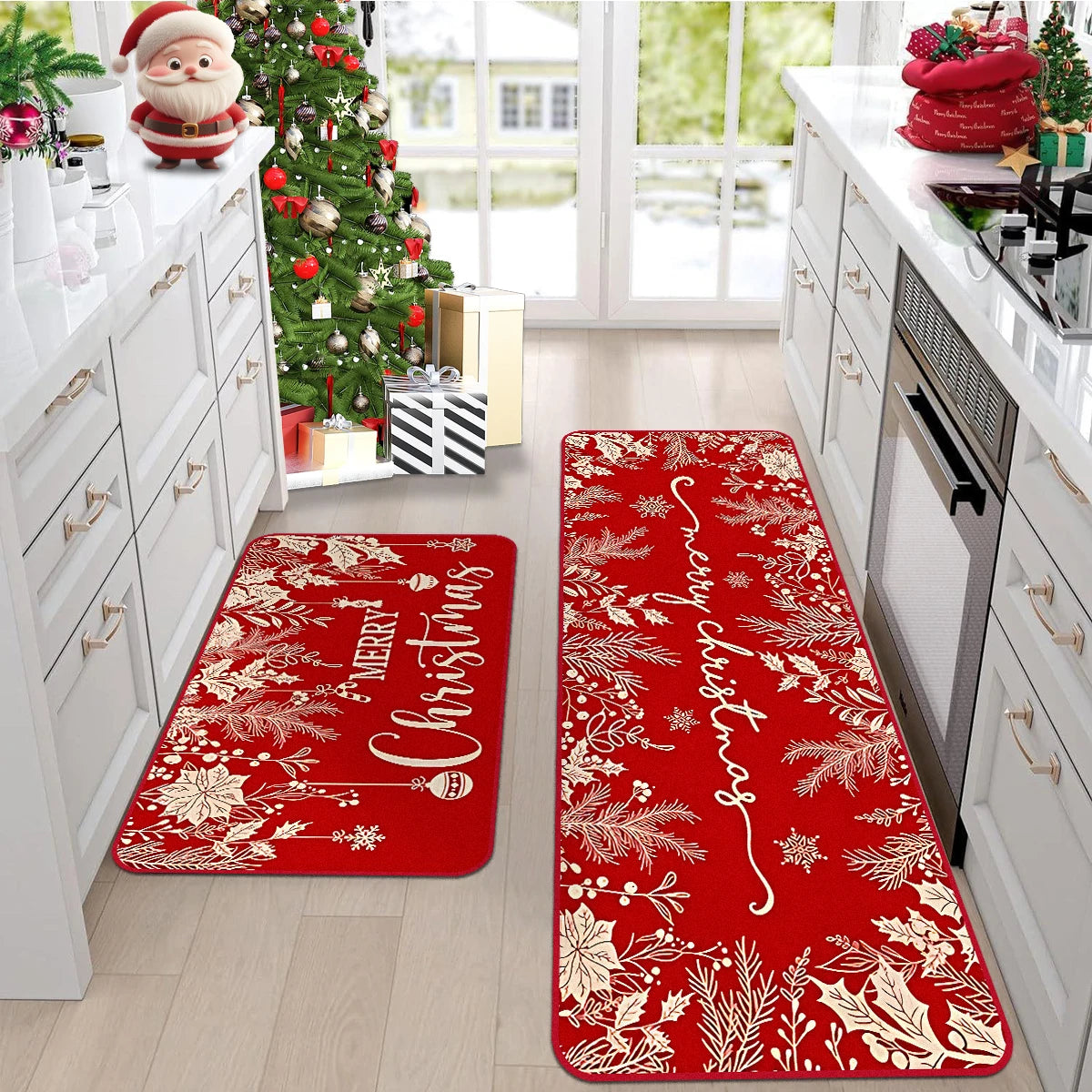 Kitchen Floor Mat Long Rug Christmas Themed Carpet Pickup Truck Tree Print Home Decor Anti-slip Foot Mats Wear-resistant 주방바닥매트