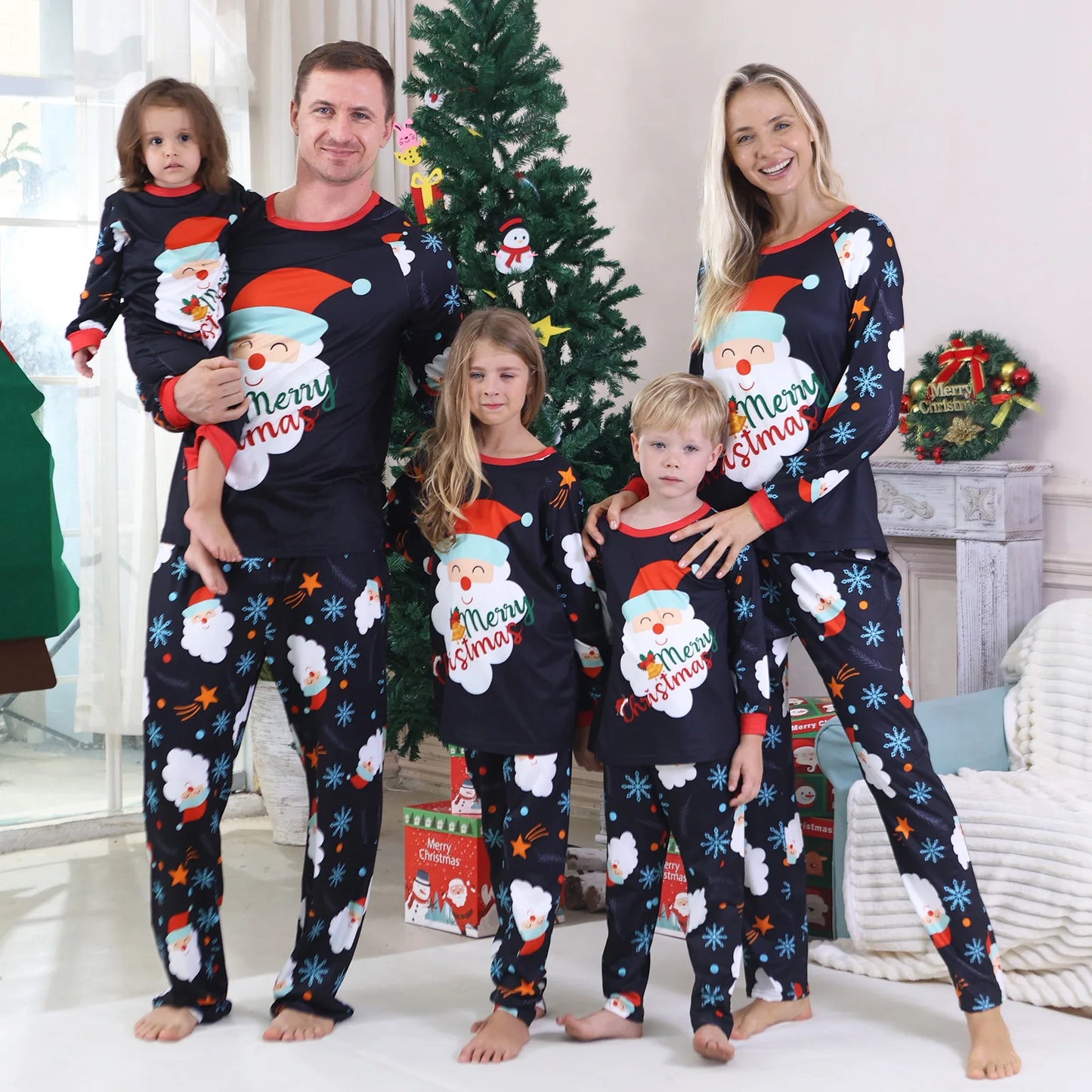 New Year's Clothes Santa Claus Print Family Christmas Pajamas Set Cute Loose Parent-child 2 Pieces Suit Homewear Baby Romper Pjs