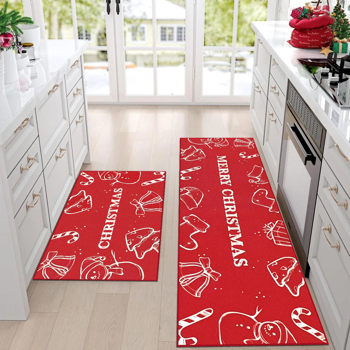 Kitchen Floor Mat Long Rug Christmas Themed Carpet Pickup Truck Tree Print Home Decor Anti-slip Foot Mats Wear-resistant 주방바닥매트