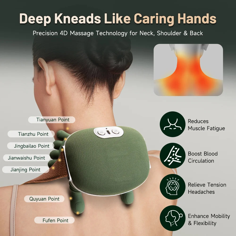 Electric Neck and Shoulder Muscle Massager Heated Back Massagers Smart Kneading Muscles Massage Pillow Leg Body Christmas Gift