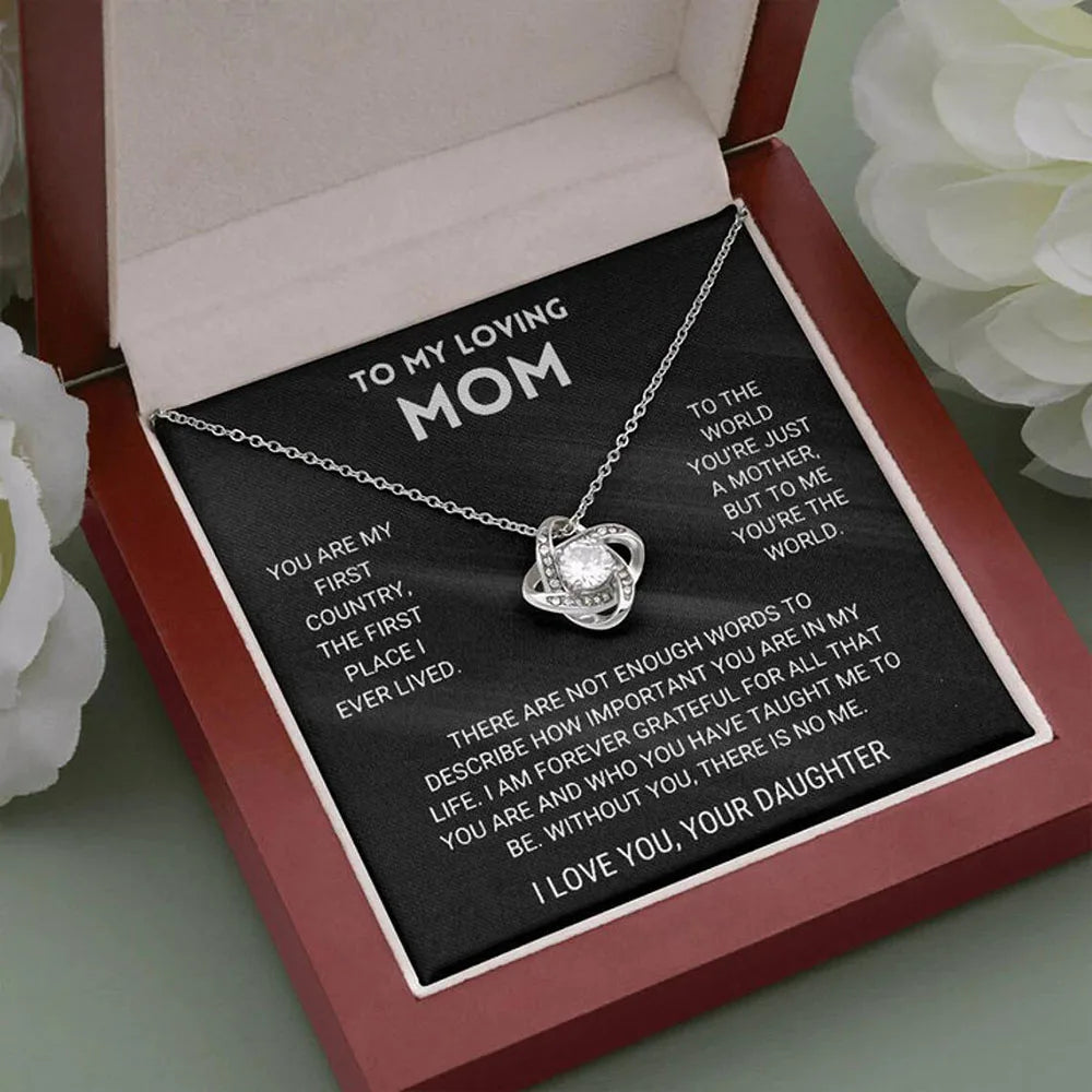 To My Beautiful Mom Love Knot Necklace Mother's Day Birthday Gift From Son Daughter Thank You Mom Interlocking Heart Necklace