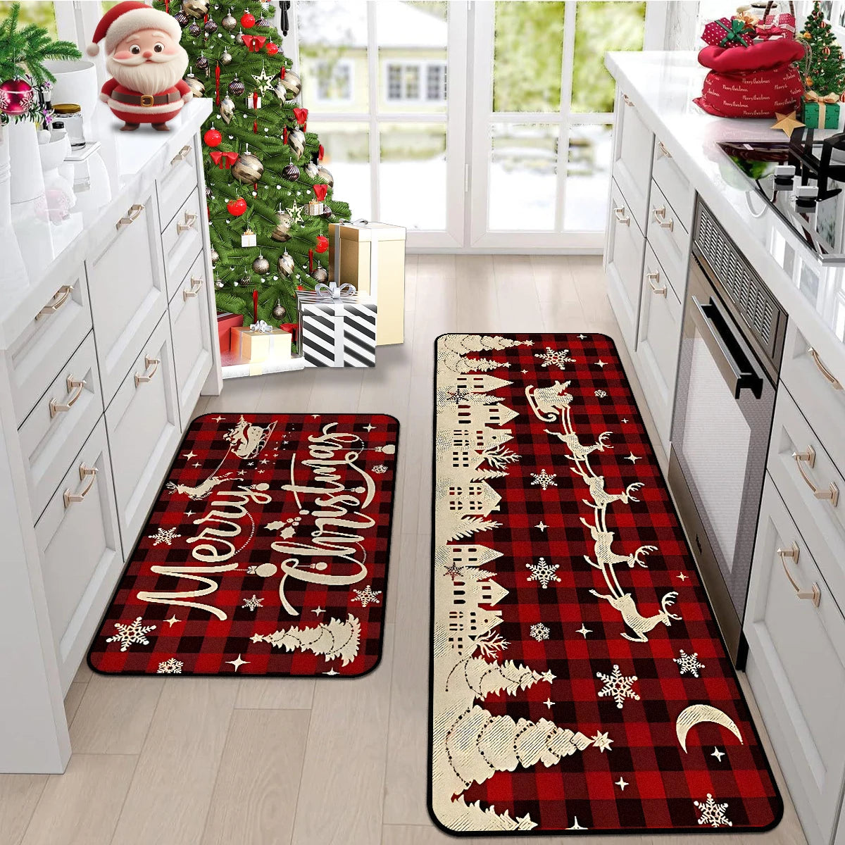 Kitchen Floor Mat Long Rug Christmas Themed Carpet Pickup Truck Tree Print Home Decor Anti-slip Foot Mats Wear-resistant 주방바닥매트