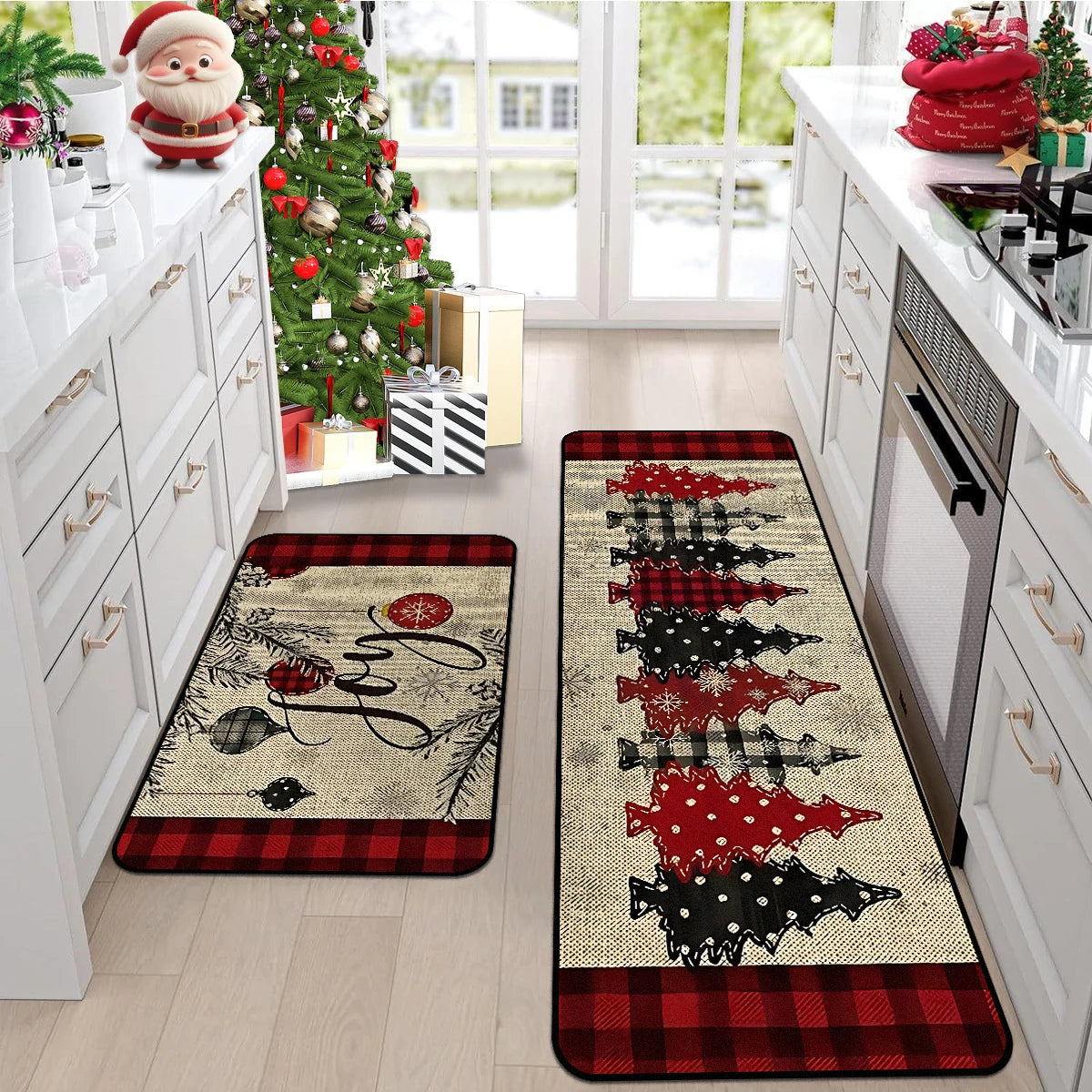 Kitchen Floor Mat Long Rug Christmas Themed Carpet Pickup Truck Tree Print Home Decor Anti-slip Foot Mats Wear-resistant 주방바닥매트