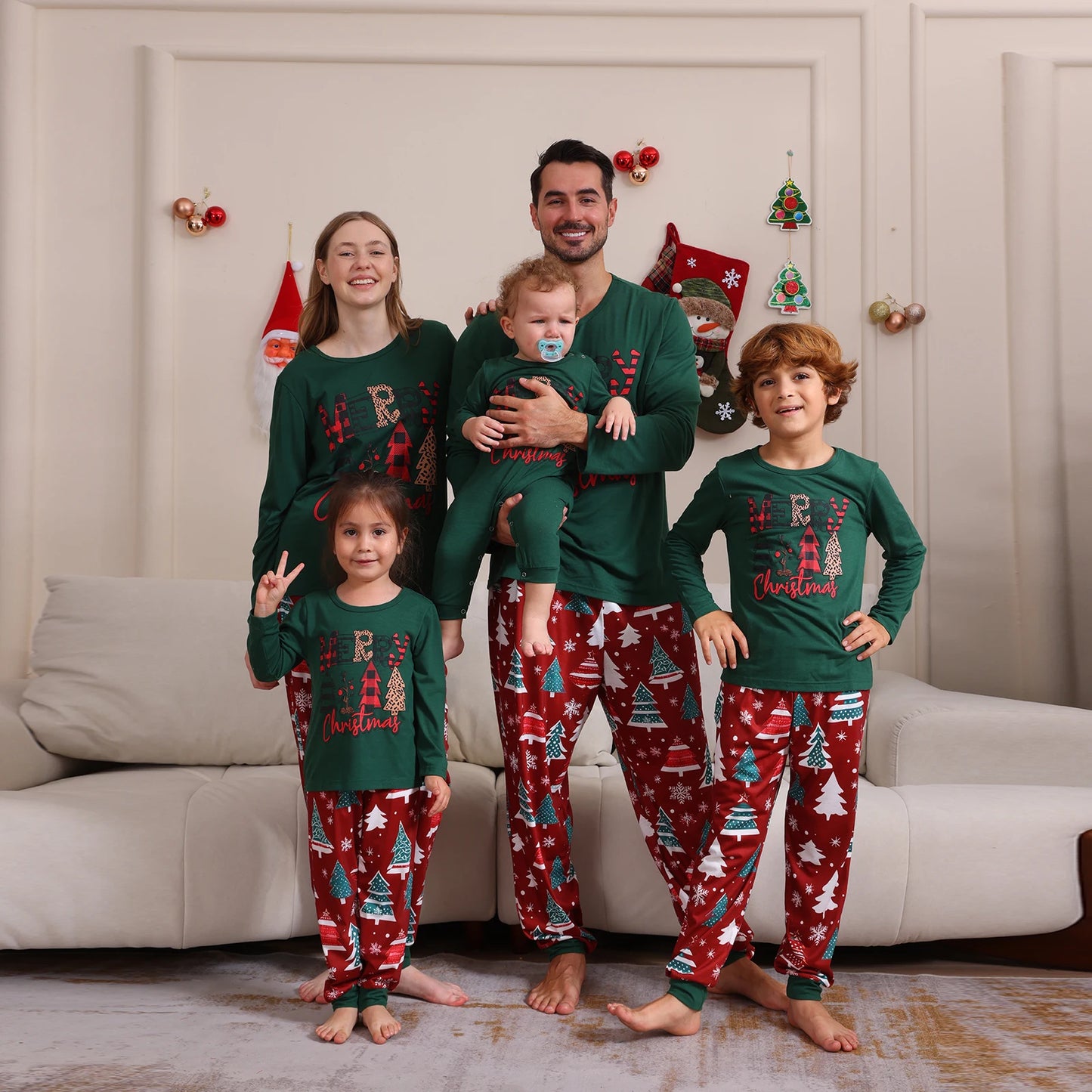 2025 New Year's Costumes Santa Tree Print Family Christmas Pajamas Set Adults Kids Matching Clothing Cute Soft Pyjamas Xmas Look