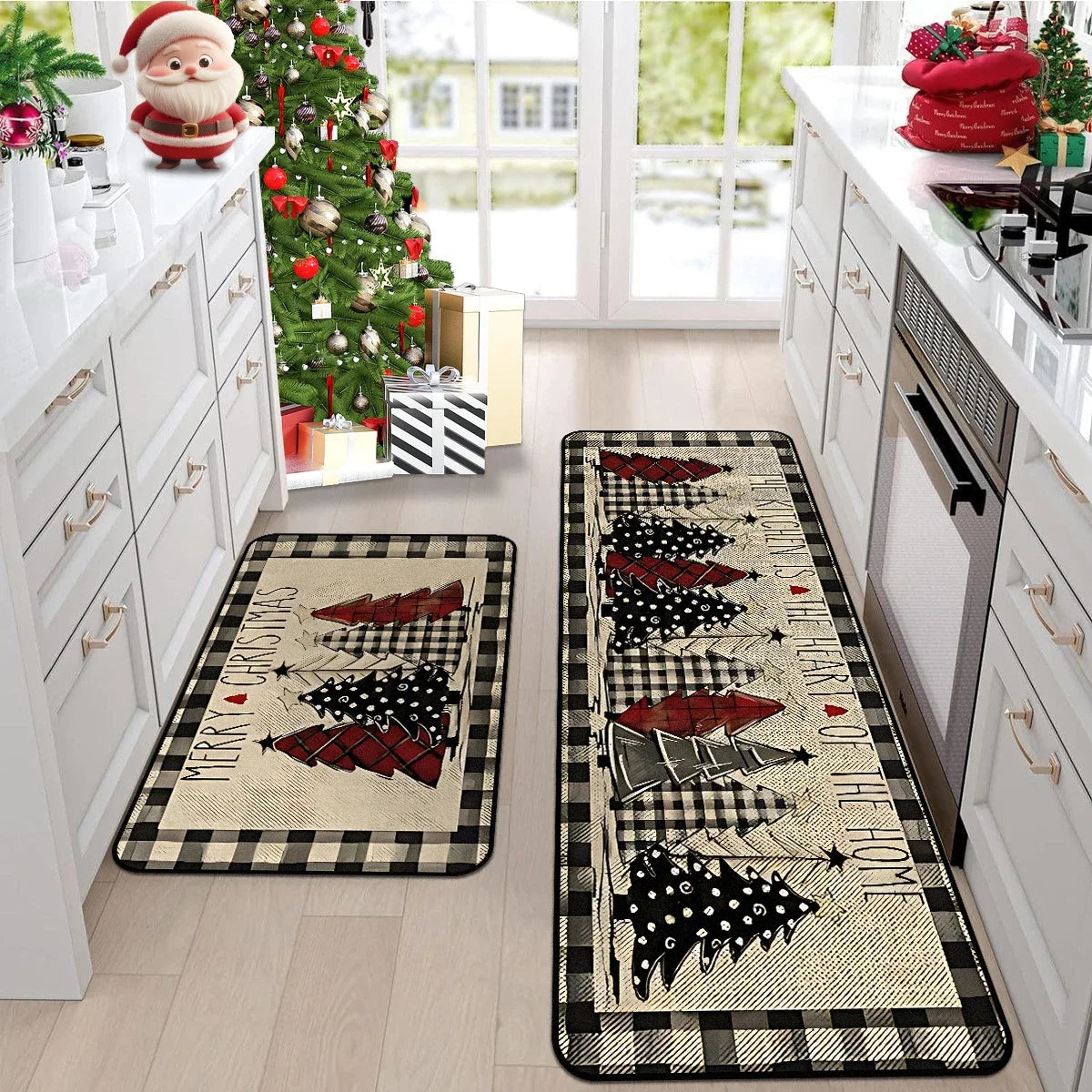 Kitchen Floor Mat Long Rug Christmas Themed Carpet Pickup Truck Tree Print Home Decor Anti-slip Foot Mats Wear-resistant 주방바닥매트