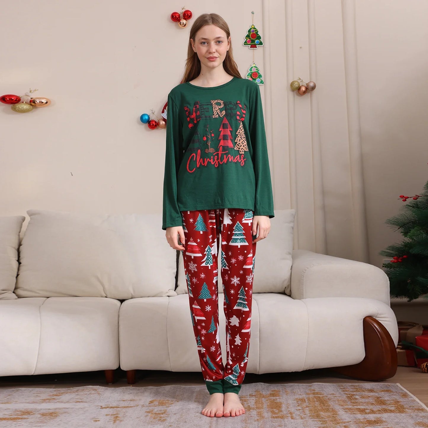 2025 New Year's Costumes Santa Tree Print Family Christmas Pajamas Set Adults Kids Matching Clothing Cute Soft Pyjamas Xmas Look
