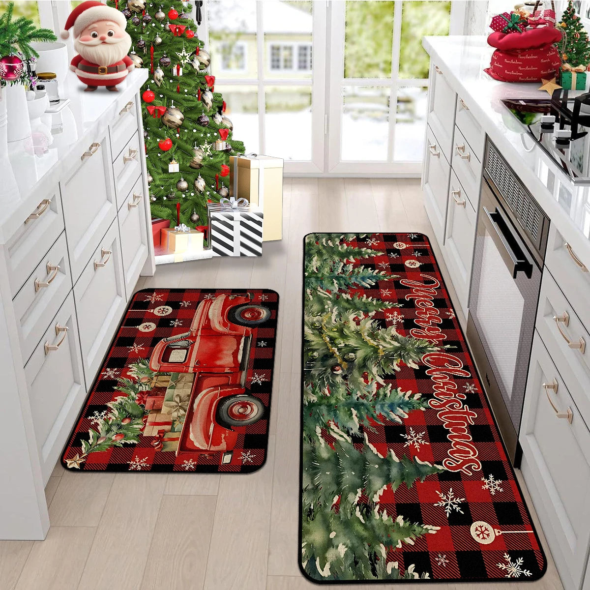Kitchen Floor Mat Long Rug Christmas Themed Carpet Pickup Truck Tree Print Home Decor Anti-slip Foot Mats Wear-resistant 주방바닥매트