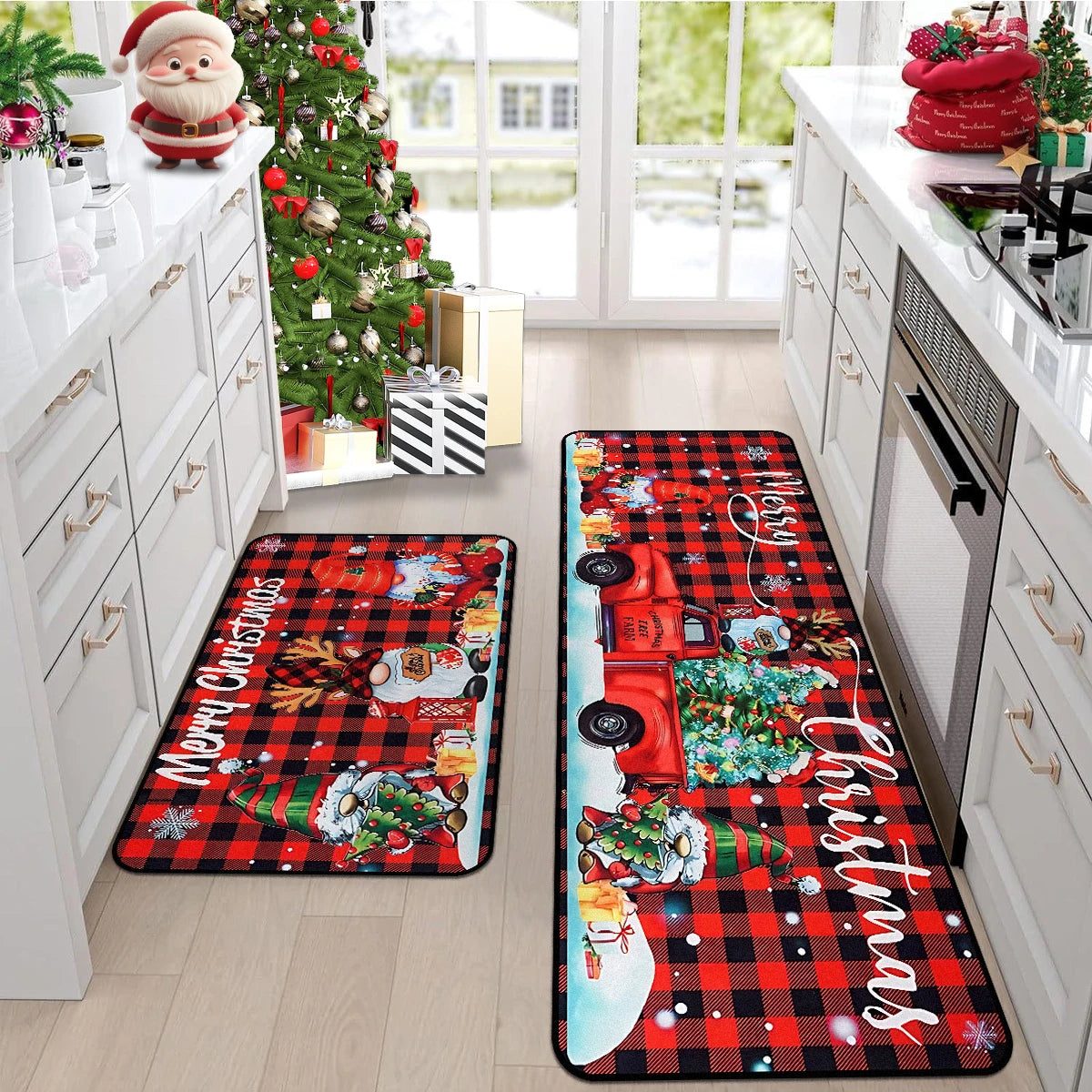 Kitchen Floor Mat Long Rug Christmas Themed Carpet Pickup Truck Tree Print Home Decor Anti-slip Foot Mats Wear-resistant 주방바닥매트