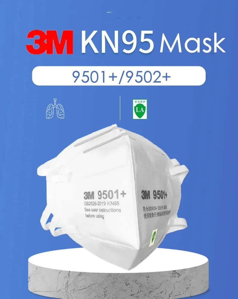 3M KN95 Face Mask 9501+/9502+ Original Adult Reusable Earloop Headband Approved Wide Soft Band Particles Filtering 95% 50Pcs/bag