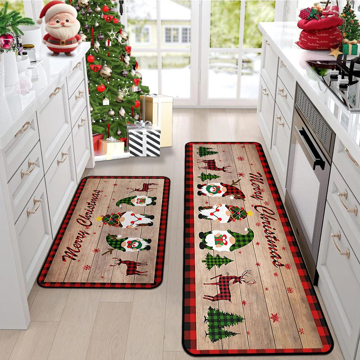 Kitchen Floor Mat Long Rug Christmas Themed Carpet Pickup Truck Tree Print Home Decor Anti-slip Foot Mats Wear-resistant 주방바닥매트