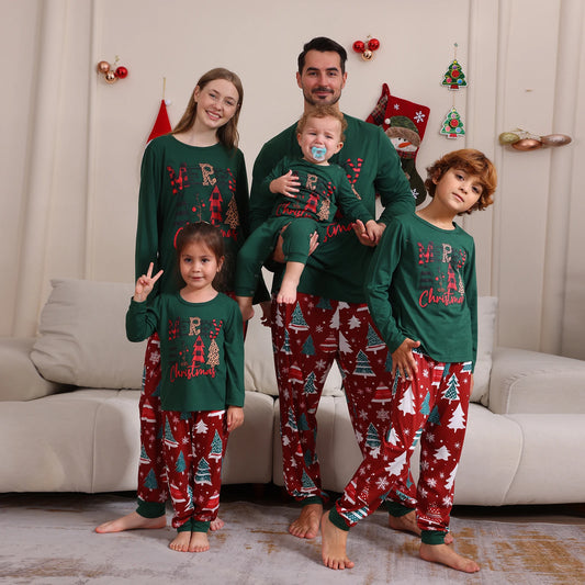 2025 New Year's Costumes Santa Tree Print Family Christmas Pajamas Set Adults Kids Matching Clothing Cute Soft Pyjamas Xmas Look