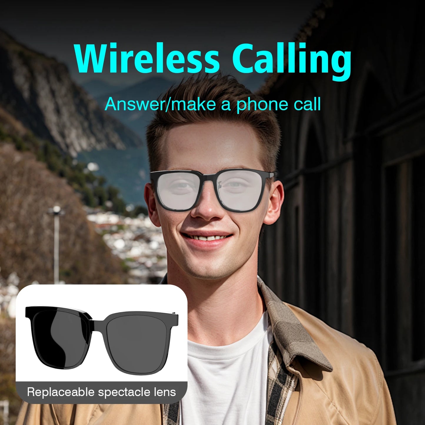 Wireless smart glasses with music playback and wireless calling functions, compatible with Android and iOS