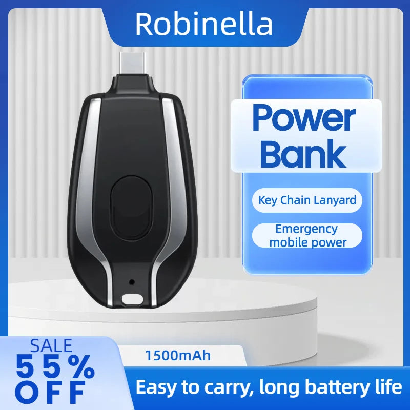 1500mAh Ultra-Compact Keychain Power Bank – Mini External Battery Portable Charger for Android, iPhone & Micro Devices