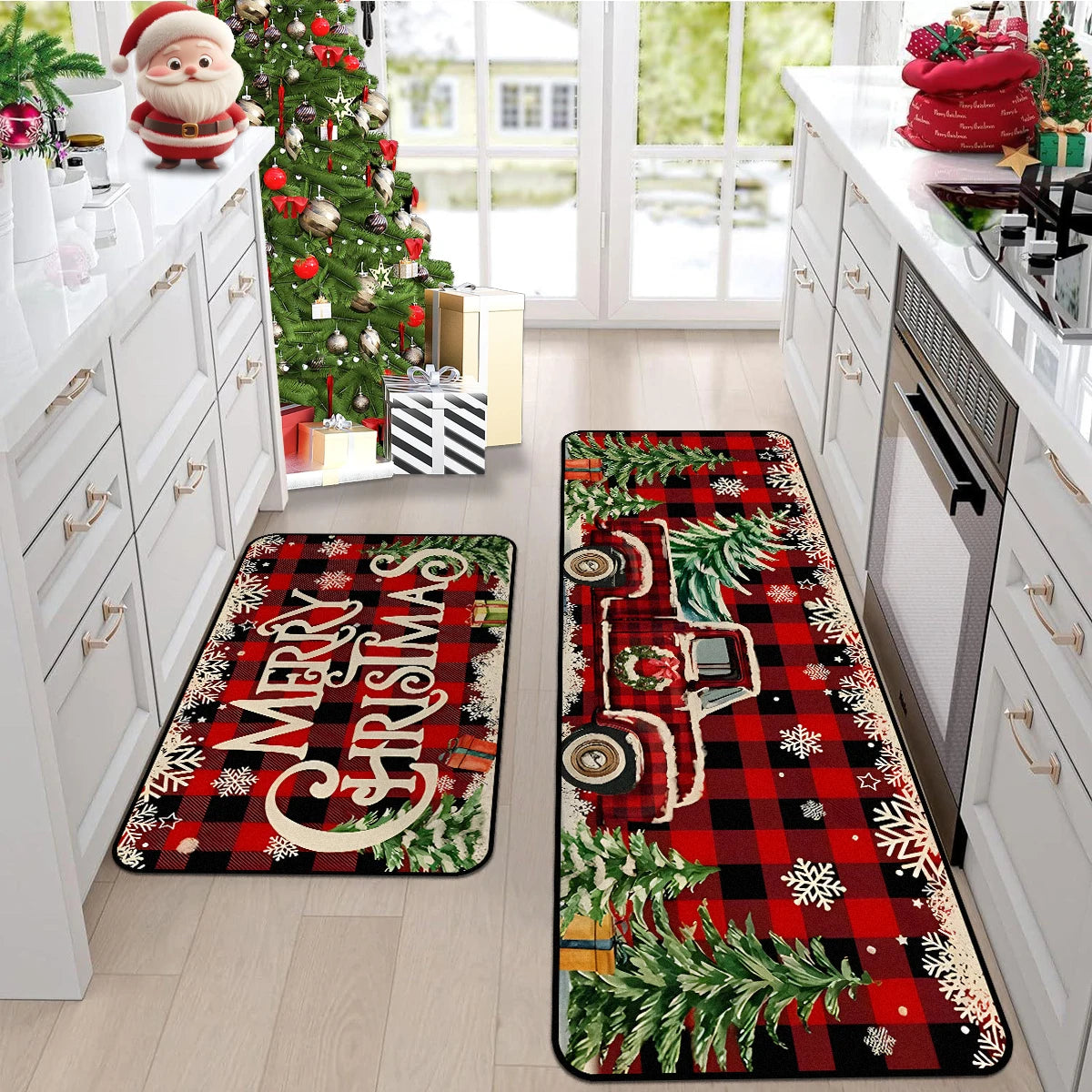 Kitchen Floor Mat Long Rug Christmas Themed Carpet Pickup Truck Tree Print Home Decor Anti-slip Foot Mats Wear-resistant 주방바닥매트