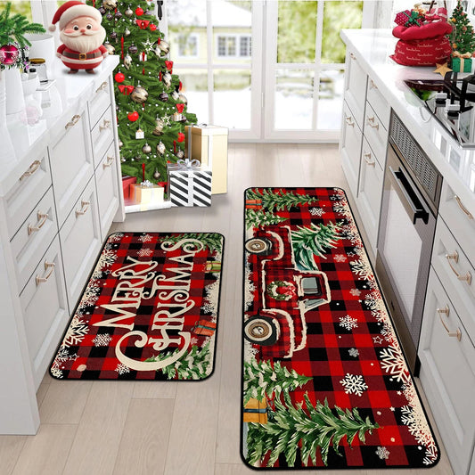 Kitchen Floor Mat Long Rug Christmas Themed Carpet Pickup Truck Tree Print Home Decor Anti-slip Foot Mats Wear-resistant 주방바닥매트