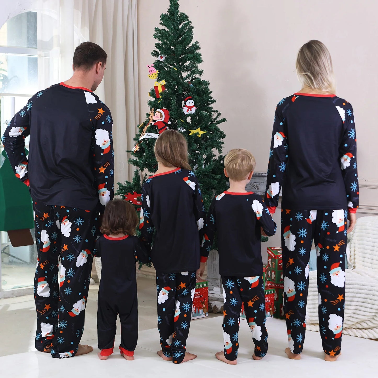 New Year's Clothes Santa Claus Print Family Christmas Pajamas Set Cute Loose Parent-child 2 Pieces Suit Homewear Baby Romper Pjs