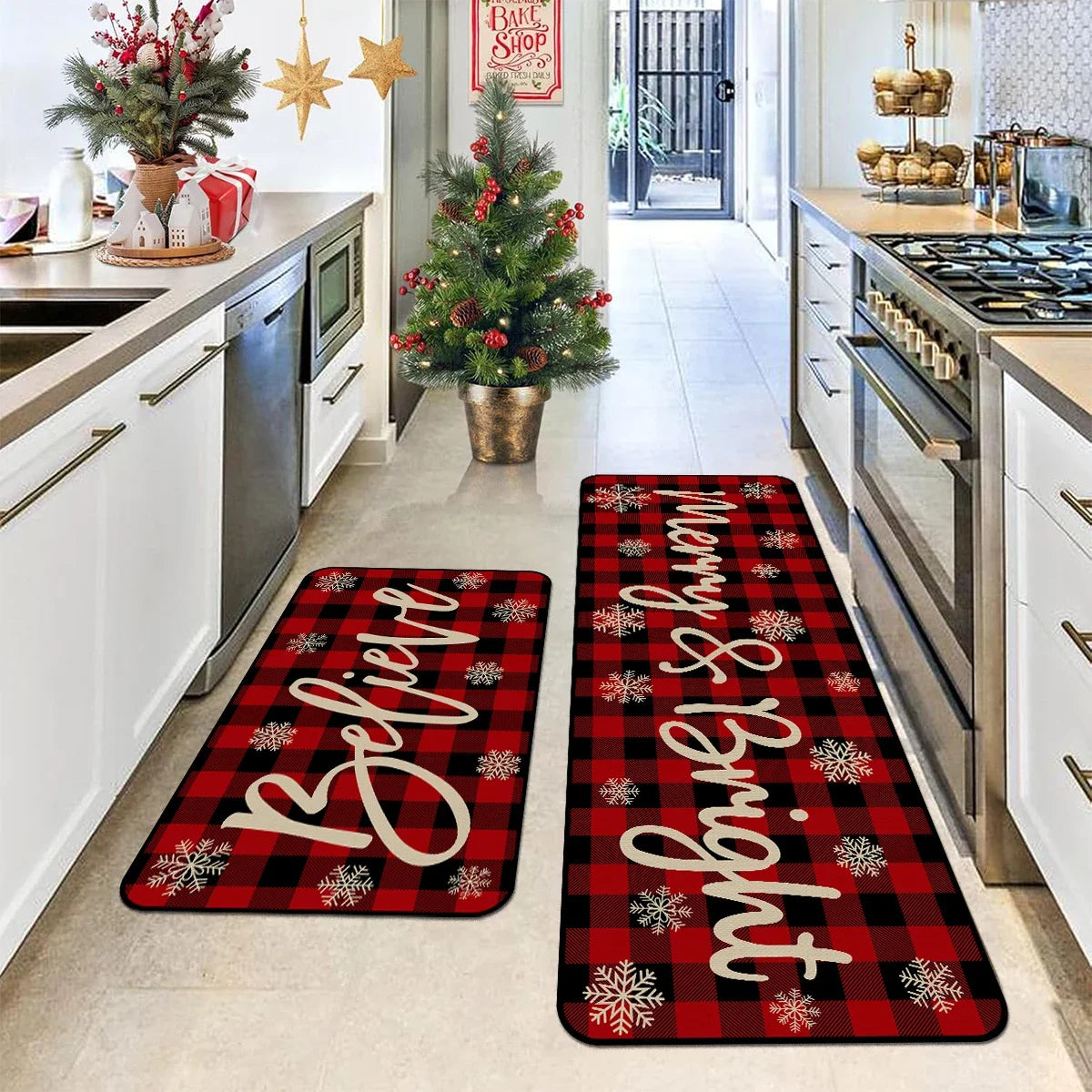 Kitchen Floor Mat Long Rug Christmas Themed Carpet Pickup Truck Tree Print Home Decor Anti-slip Foot Mats Wear-resistant 주방바닥매트