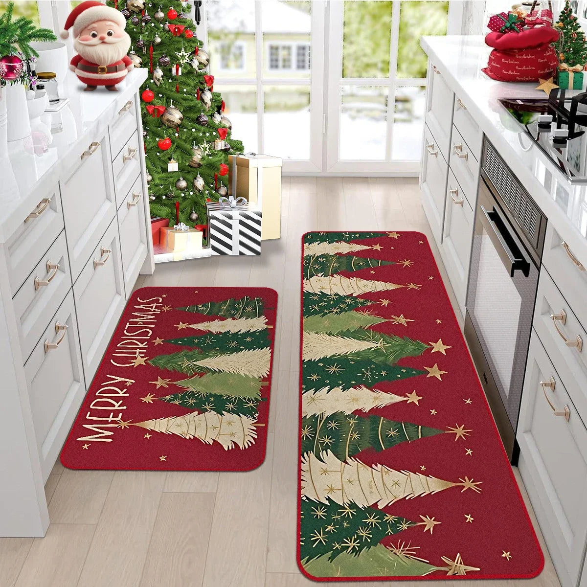 Kitchen Floor Mat Long Rug Christmas Themed Carpet Pickup Truck Tree Print Home Decor Anti-slip Foot Mats Wear-resistant 주방바닥매트
