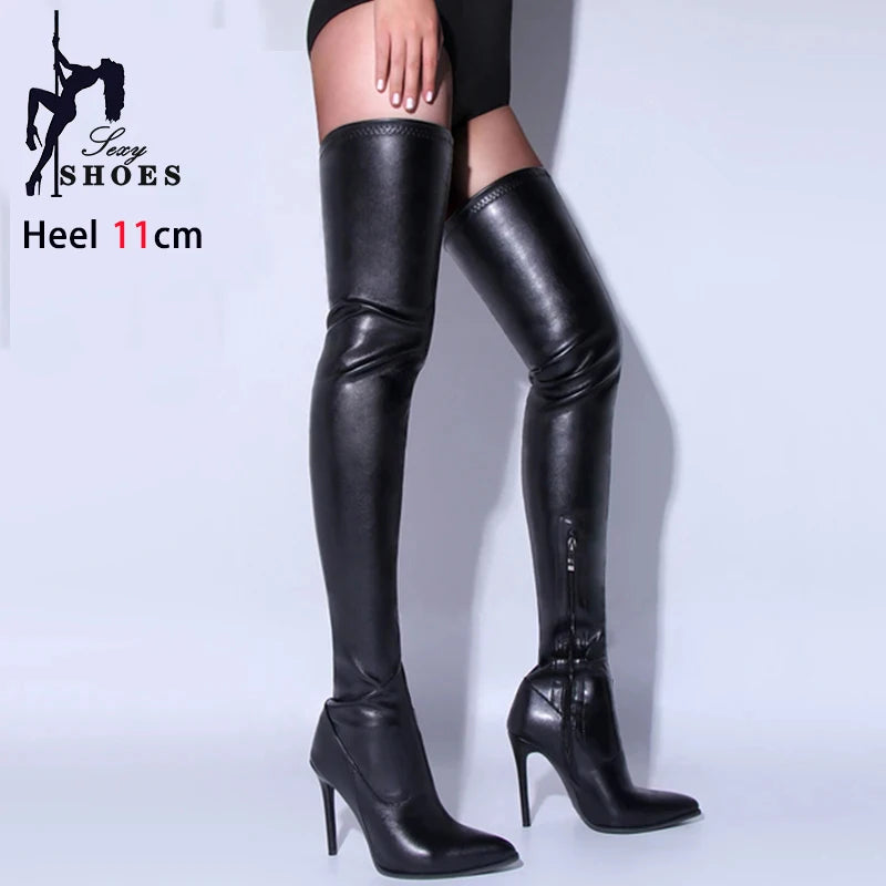 2025 New Sexy High Heels Black Over the Knee Boots For Women Bright Patent Leather Side Zip Winter Thigh High Boots Female Shoes